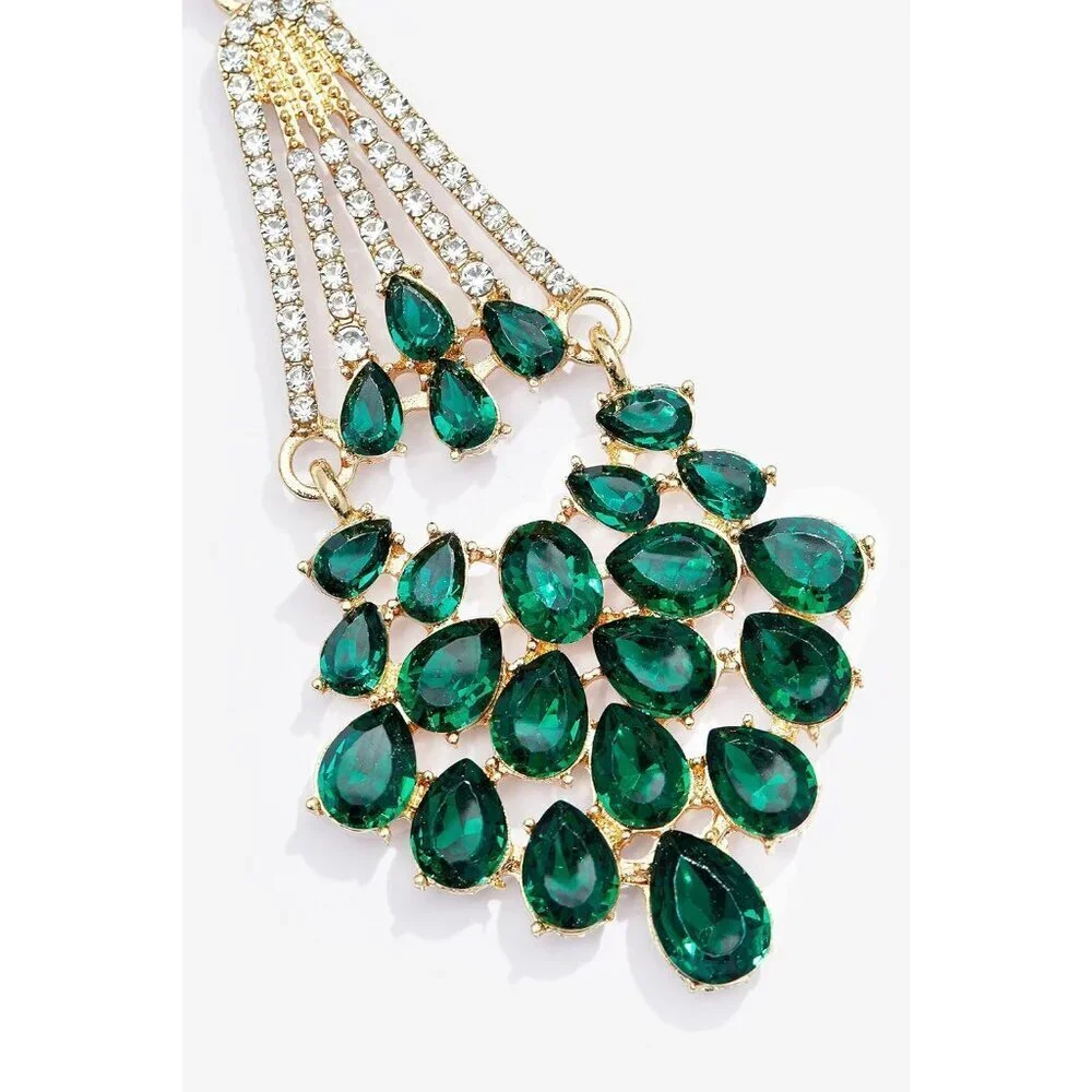 Vintage Flapper Earrings Green Rhinestone Dangle Pearl Gatsby Costume Jewelry